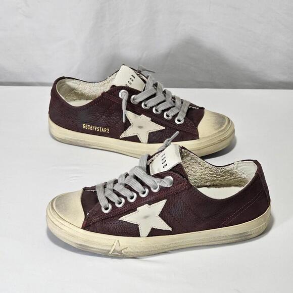 Golden Goose V-Star 2 Sneaker Red Wine Brown Leather Women's Size US 5.5 EU 36 - Picture 1 of 9